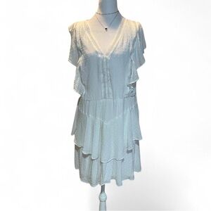 Express White Midi XL Dress, Ruffles, Lined P-P25 L36